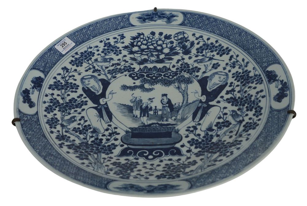 Appraisal: Chinese blue and white Charger depicting Hehe Erxian brothers holding