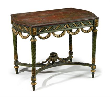 Appraisal: George III style japanned painted parcel gilt center table th