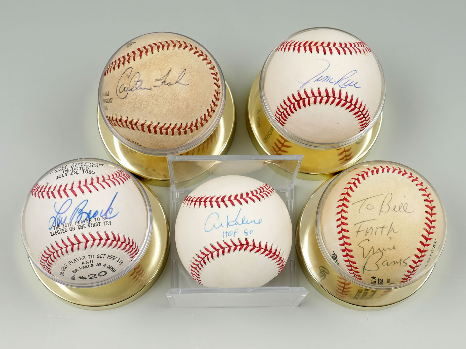 Appraisal: AUTHENTIC AUTOGRAPHED BASEBALLS LOU BROCK ERNIE BANKS JIM RICE CARLTON