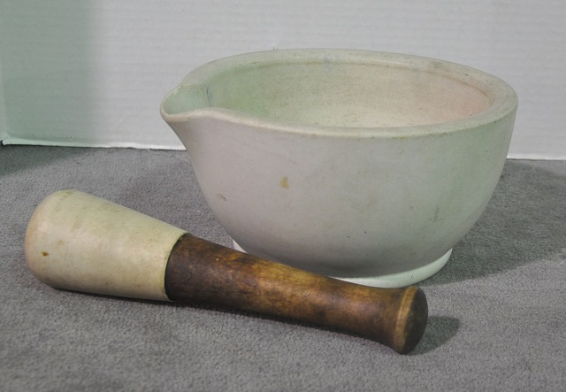 Appraisal: Large Porcelain Mortar Pestle SetMortar is in diameter pestle is