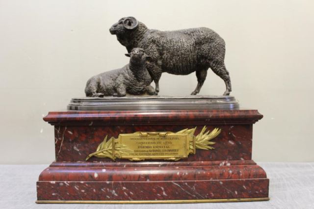 Appraisal: BONHEUR Isadore Jules Signed Bronze of Goats onLarge Rouge Marble