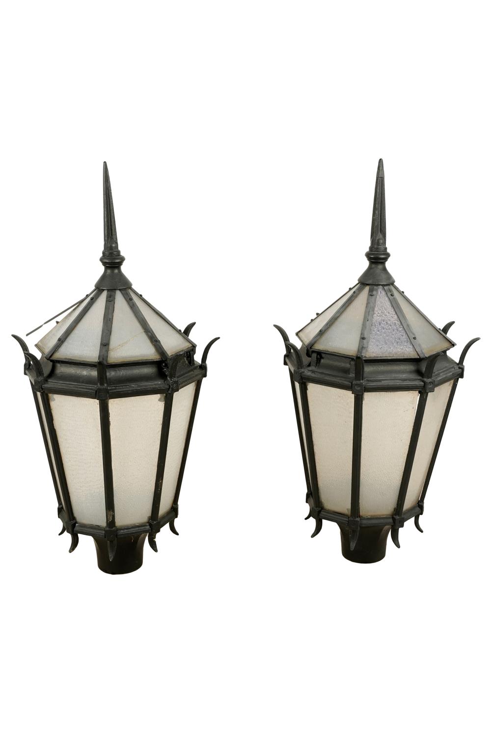 Appraisal: PAIR OF IRON GLASS STREET LAMPSProvenance The Estate of Bertha