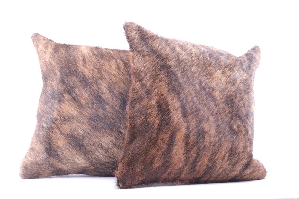 Appraisal: Brindle Light Brown Cowhide Premium Two Pillows This is an