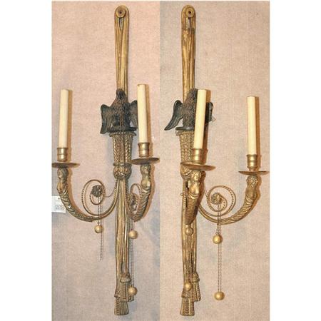 Appraisal: Pair of Regency Parcel Gilt Two-Light Sconces Estimate -