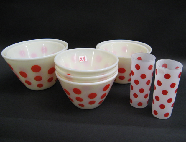 Appraisal: FIRE KING GLASS MIXING BOWLS AND GLASSWARE pieces Polka Dot