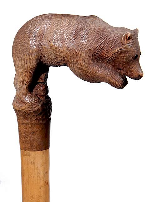 Appraisal: Black Forrest Bear Cane- Ca - A carved half standing