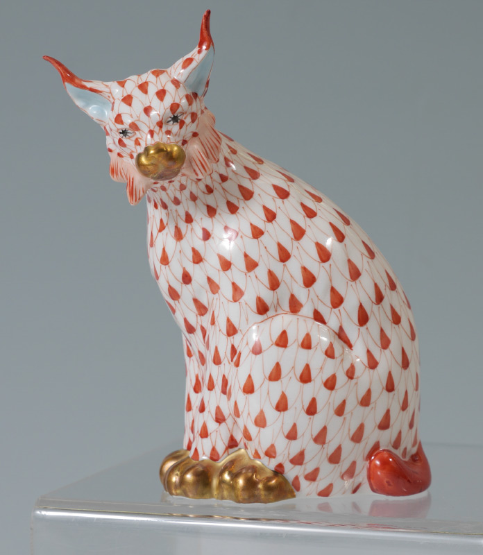 Appraisal: HEREND RUST LYNX FISHNET FIGURINE Porcelain figure of a lynx