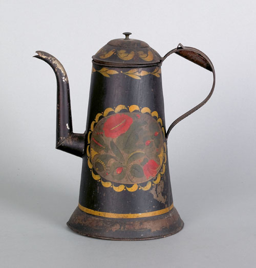 Appraisal: Pennsylvania toleware coffee pot th c with green red and