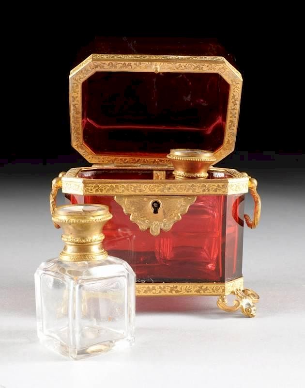 Appraisal: A FRENCH RUBY GLASS FITTED SCENT CASKET PROBABLY PARIS CIRCA