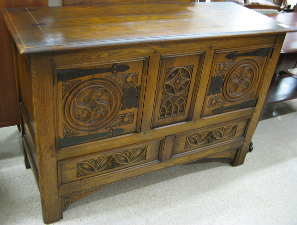 Appraisal: GOTHIC REVIVAL OAK LOW CUPBOARD Berkey Gay Furniture Co Grand