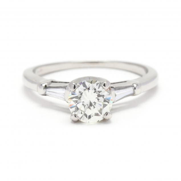 Appraisal: Platinum and Diamond Ring Centered on a transitional cut diamond