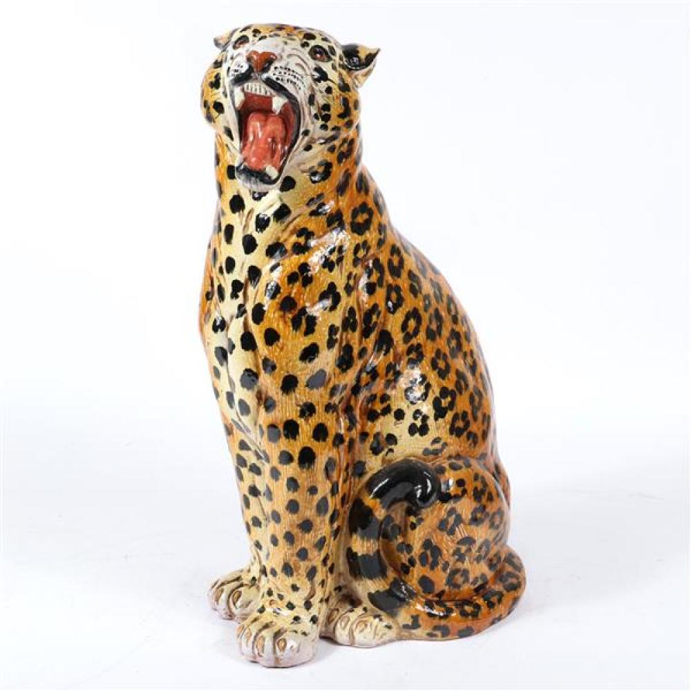 Appraisal: ITALIAN CAPODIMONTE LARGE ITALIAN TERRACOTTA HAND PAINTED CHEETAH LEOPARD CERAMIC