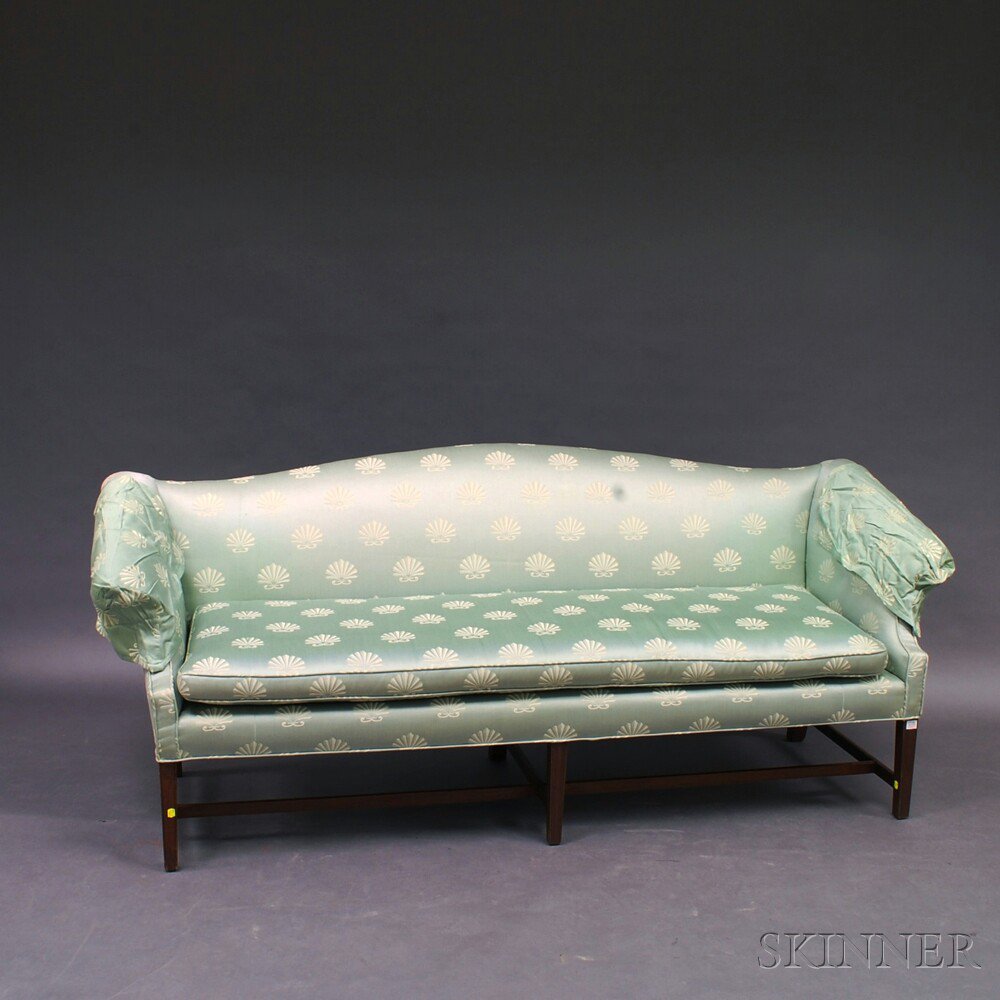 Appraisal: Federal-style Mahogany Camel-back Sofa the serpentine crest joining two scrolled