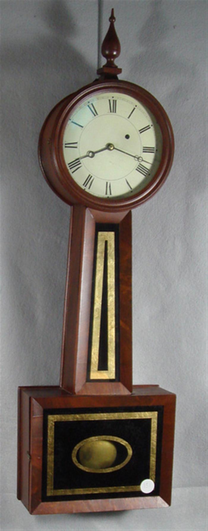 Appraisal: Mahogany weight driven banjo clock gilt black reverse painted glasses