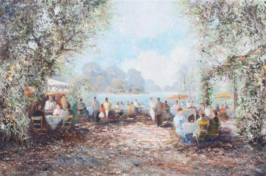 Appraisal: Sale Lot Willi Bauer German b Outdoor Cafe oil on