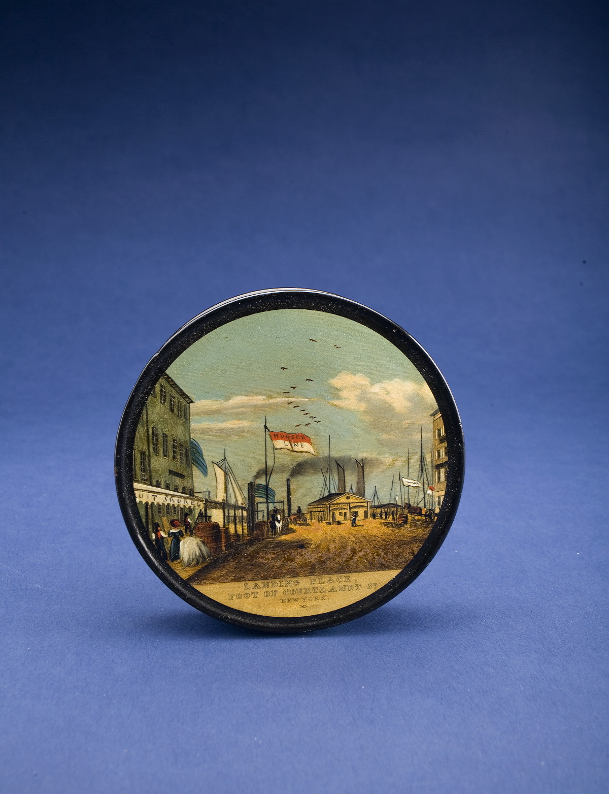 Appraisal: ENGLISH PAPIER MACHE SNUFF BOX FOR THE AMERICAN MARKET CIRCA