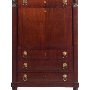 Appraisal: An Empire Style Bronze Mounted Mahogany Marble-Top Secr taire Abattant