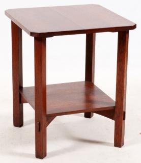 Appraisal: GUSTAV STICKLEY OAK LAMP TABLE C GUSTAV STICKLEY OAK LAMP