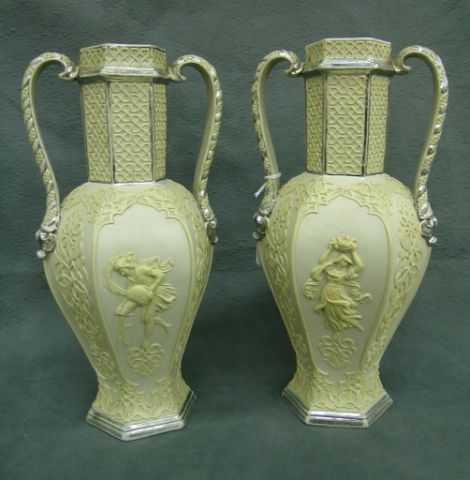 Appraisal: Pair of Villeroy and Boch Mettlach Vases double handled high