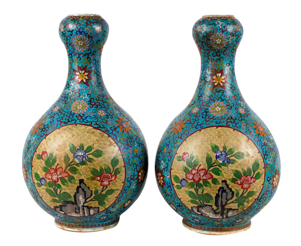 Appraisal: PAIR OF CHINESE OVAL CLOISONNE PORCELAIN VASESsigned to underside each