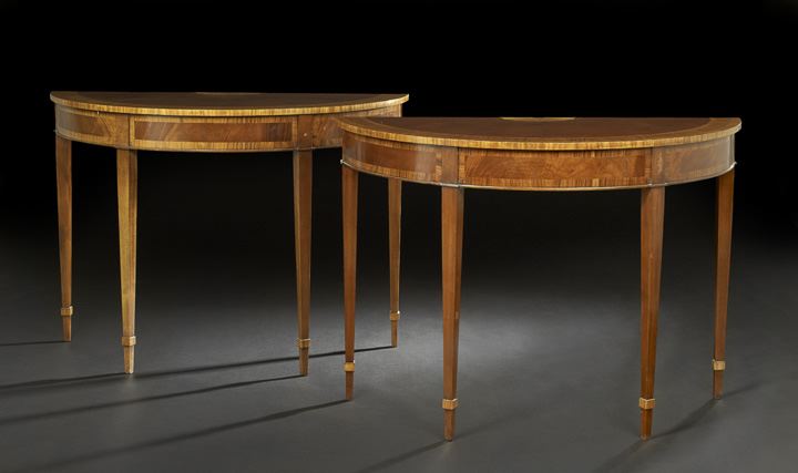 Appraisal: Pair of George III-Style Mahogany Demi-lune Side Tables each with