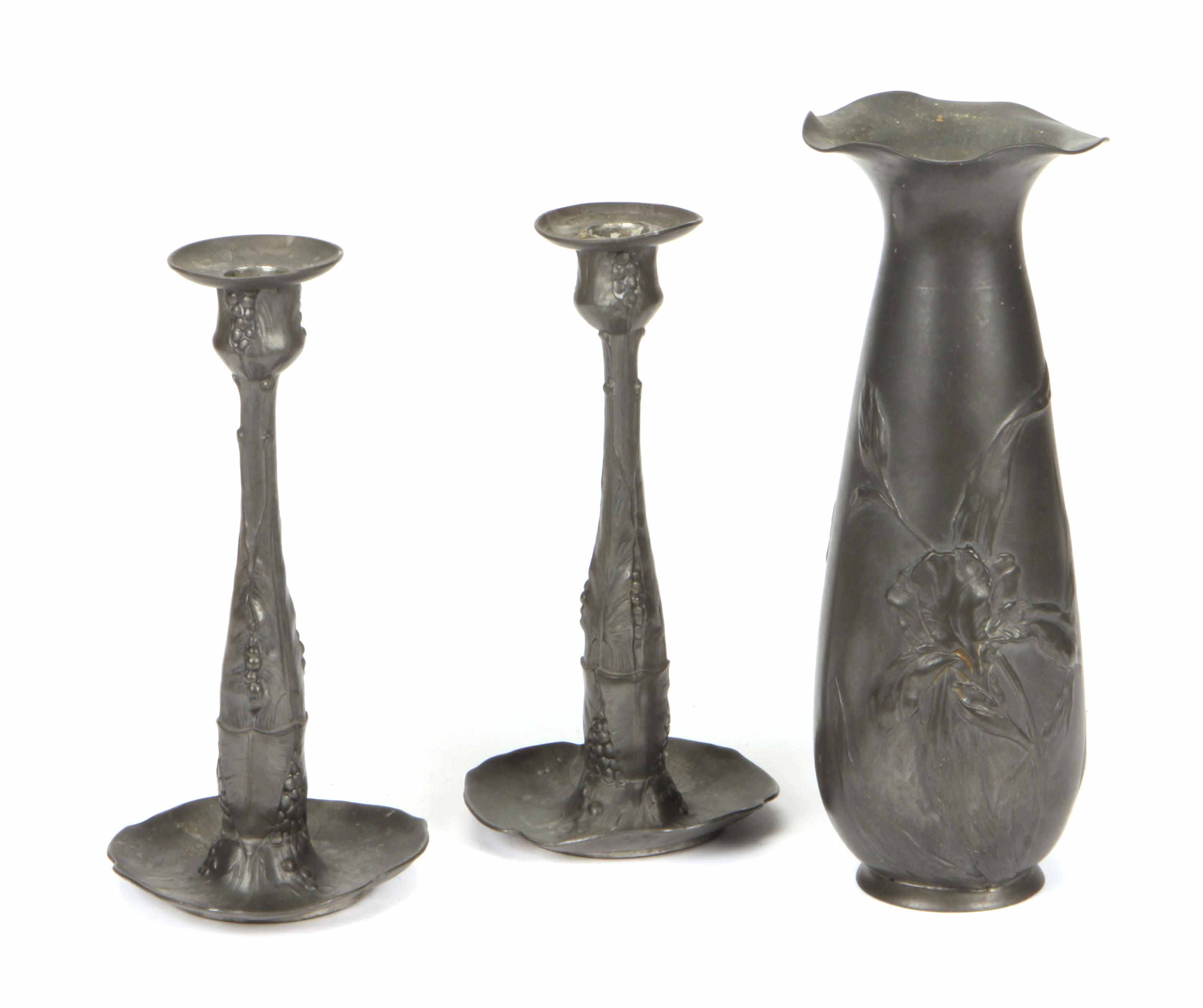 Appraisal: Property of various owners A pair of Kayserzinn Jugendstil pewter