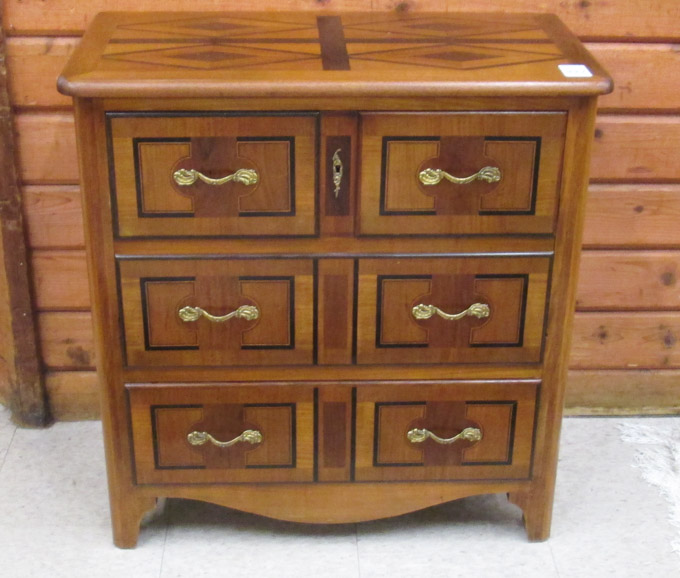 Appraisal: TWO-TONE BANDED WALNUT BARWARE CABINET Continental th century appearing as