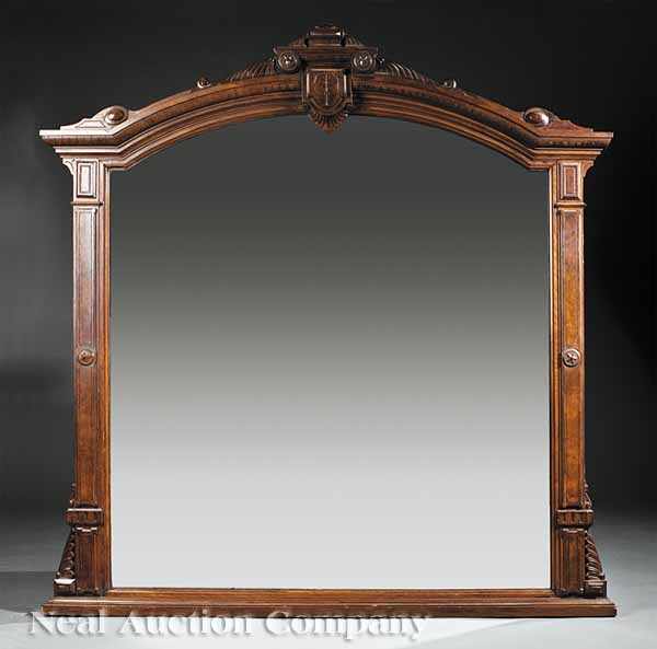 Appraisal: An American Renaissance Carved and Burled Overmantel Mirror mid- th