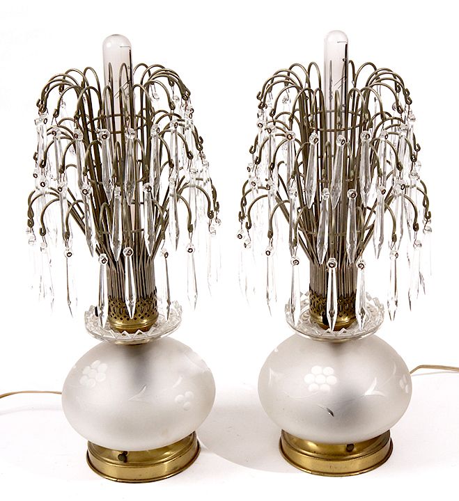 Appraisal: Electric Luster Lamps ca a pair of torchier crystal and