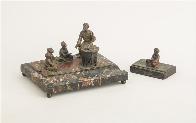 Appraisal: AUSTRIAN COLD-PAINTED BRONZE NORTH AFRICAN GROUP FITTED ONTO A VEINED