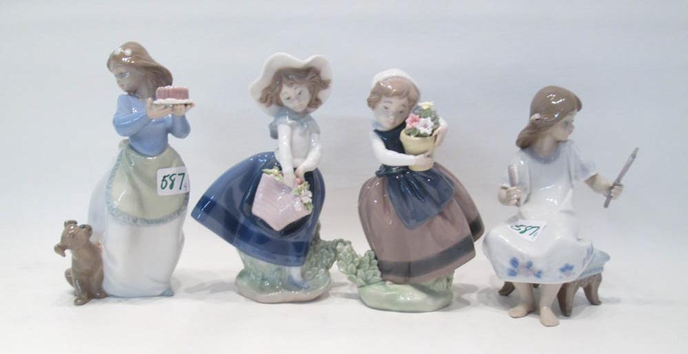 Appraisal: FOUR LLADRO PORCELAIN FIGURINES Spring is Here issued I Feel