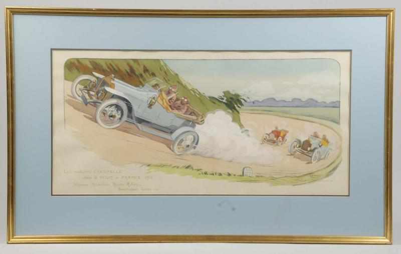 Appraisal: Framed French Gamy Race Car Scene Print Description Marked Copyright