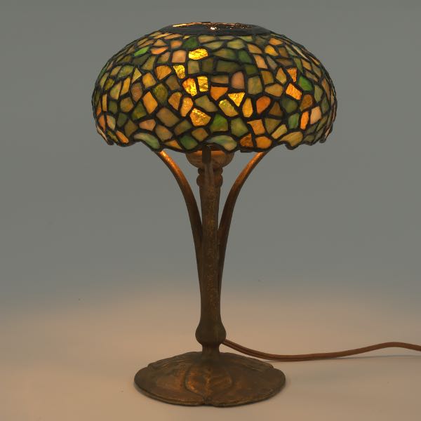 Appraisal: TIFFANY CO LAMP BASE WITH LEADED GLASS SHADE x Signed