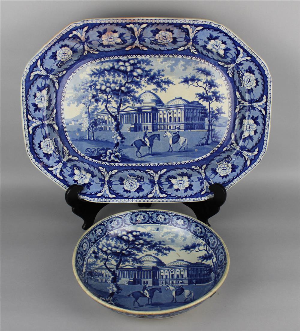 Appraisal: LARGE STAFFORDSHIRE TRANSFERWARE PLATTER AND BOWL OF WASHINGTON INTEREST th