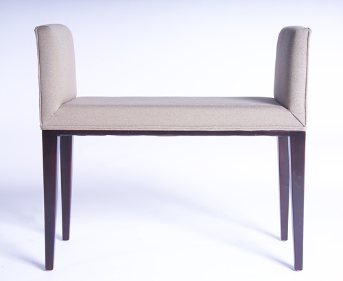 Appraisal: DUNBAR Bench with taupe fabric upholstery on tapered legs Unmarked