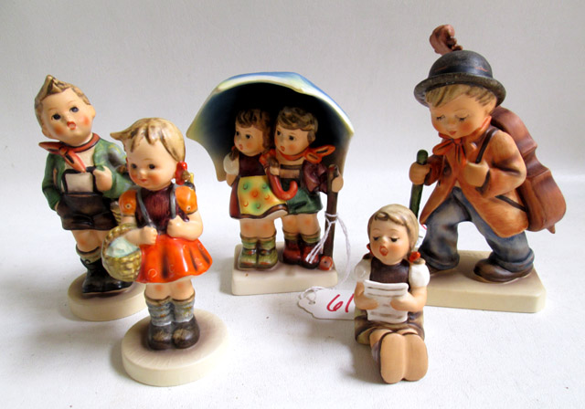 Appraisal: FIVE HUMMEL FIGURINES soft paste porcelain School Girl HUM -