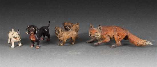 Appraisal: Three Austrian cold painted bronze animal figures and figural groups