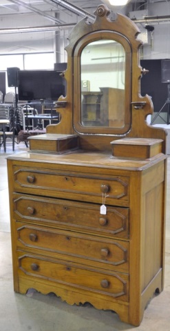 Appraisal: Walnut Four-Drawer DresserCirca Having two glove compartments and arched easel