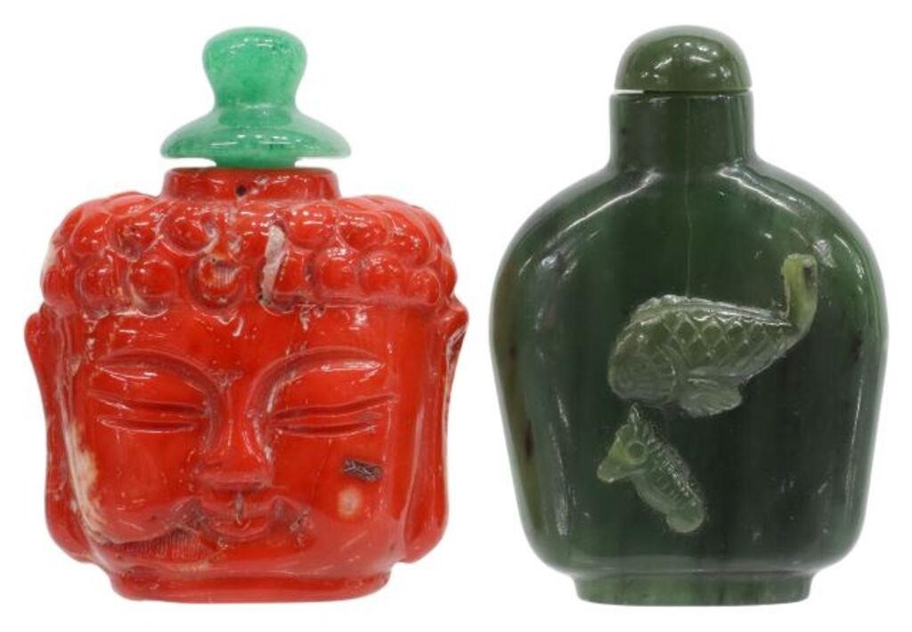 Appraisal: lot of Chinese carved hardstone snuff bottles with stone stoppers