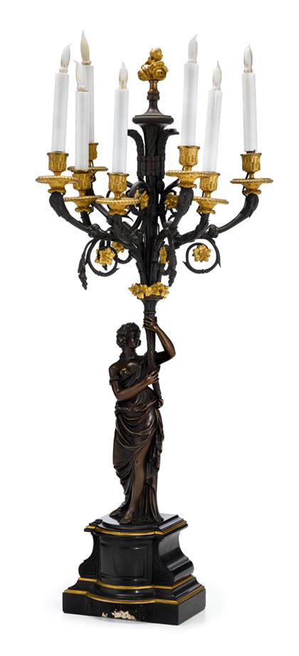 Appraisal: Empire style gilt and patinated bronze figural candelabrum early th