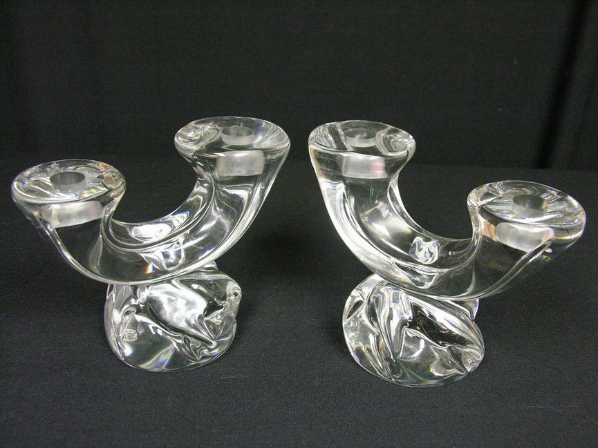 Appraisal: PAIR DAUM FRANCE CANDLE HOLDERS signed on side of base