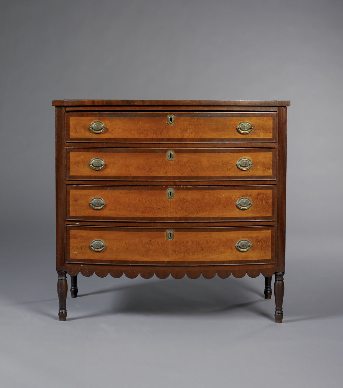 Appraisal: NEW HAMPSHIRE SHERATON INLAID MAHOGANY AND BIRCH BOWFRONT CHEST OF