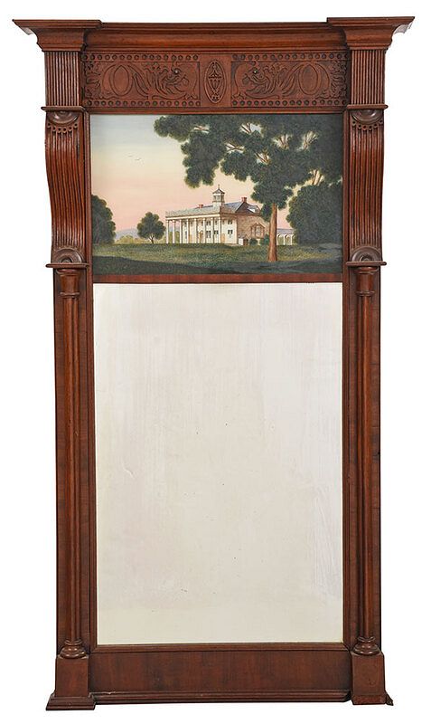 Appraisal: Classical Mahogany Mirror Depicting Mt Vernon American th century with