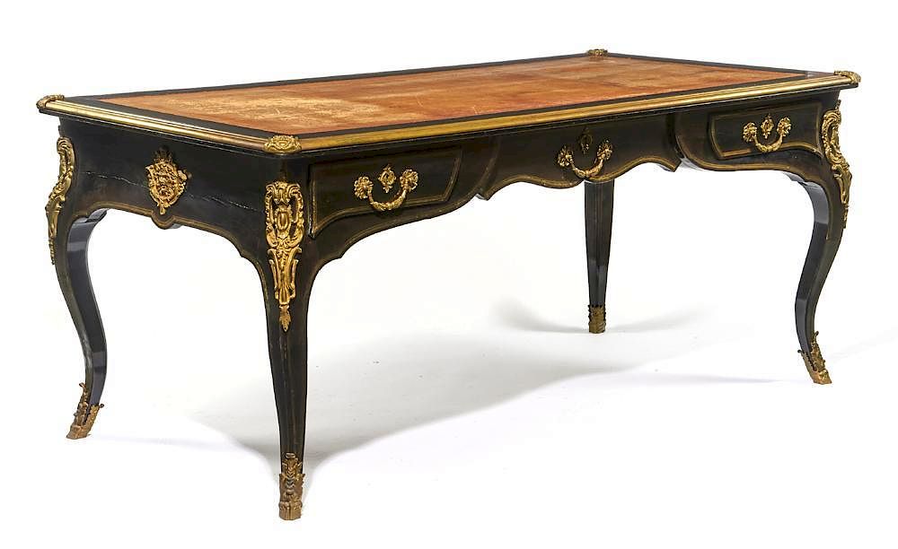 Appraisal: th c French ebonized bureau plat with leather top th