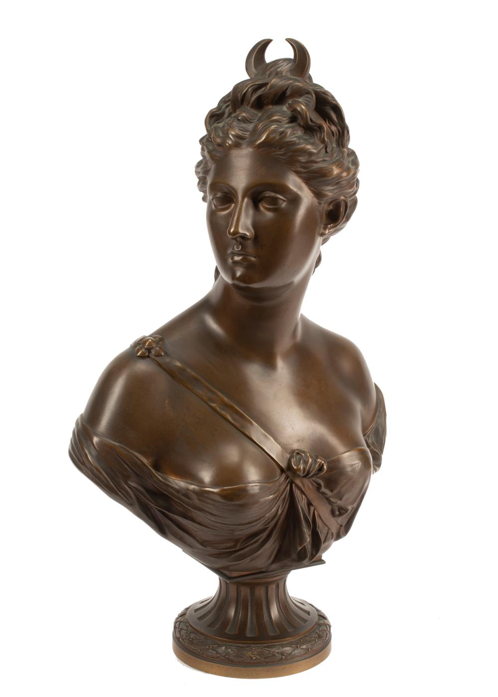 Appraisal: French Patinated Bronze Bust of Diana after Jean-Antoine Houdon signature