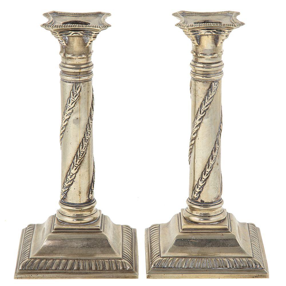 Appraisal: A Pair of George III Paktong Candlesticks Circa two part