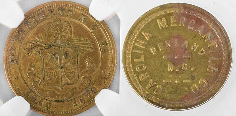 Appraisal: Group of Two Tokens cent merchant token for Carolina Mercantile