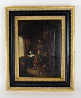 Appraisal: th century Dutch oil on board interior scene Dutch early