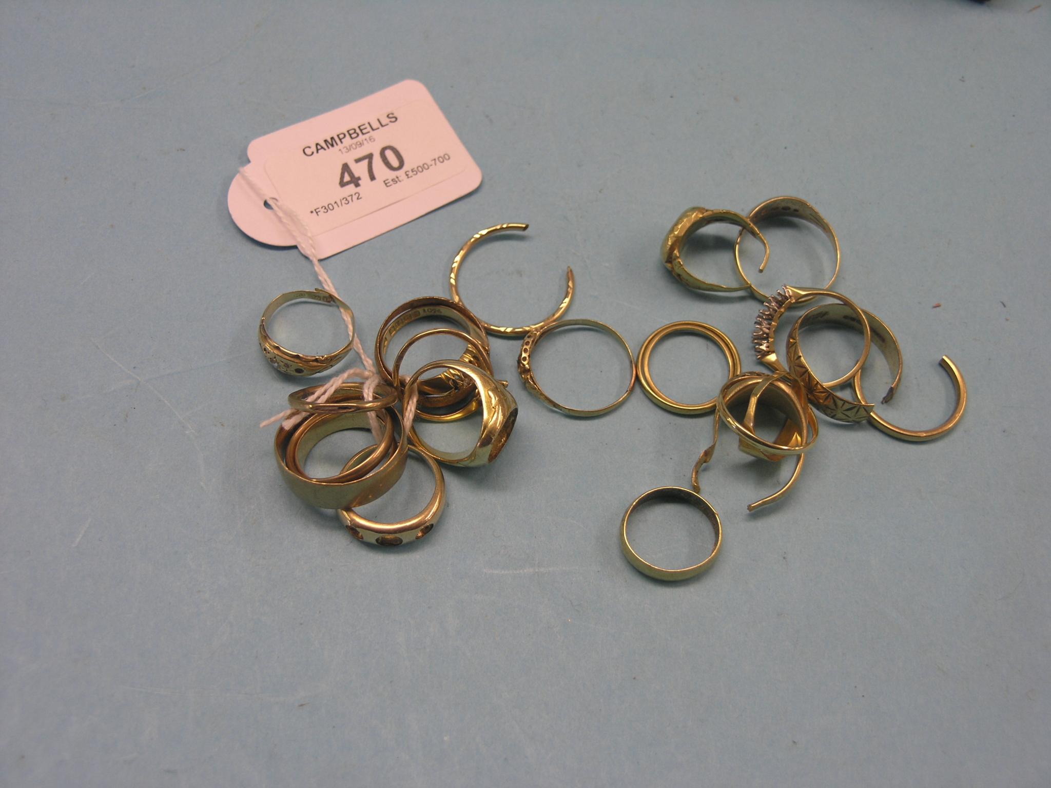 Appraisal: Damaged gold-yellow metal rings twenty-four total all faulty and-or hallmarks