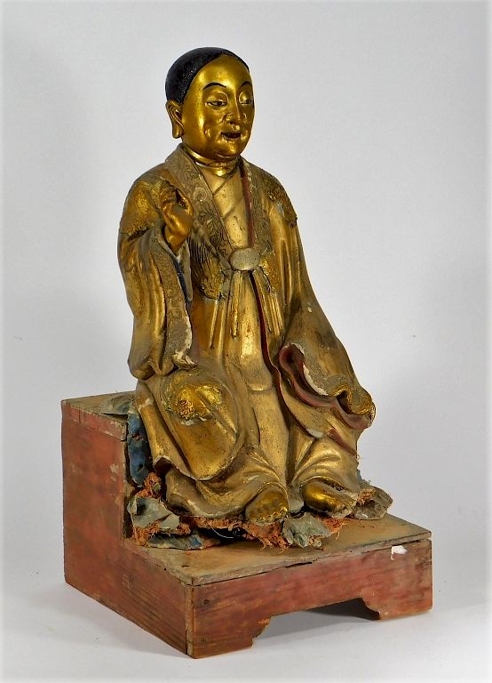 Appraisal: C Chinese Gilt Stucco Seated Buddha Figure China th Century